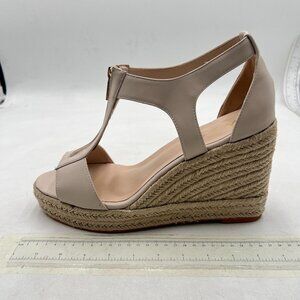 FOWT Nude Espadrille Wedge Platform Open Toe High Heel Hollow Cut Zipper Sandals